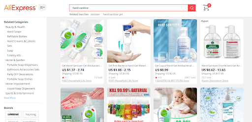 aliexpress hand sanitizer products available online