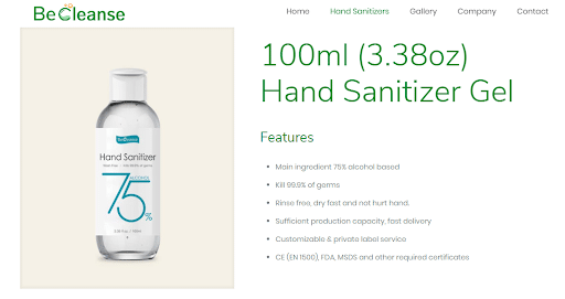 becleanse hand sanitizer