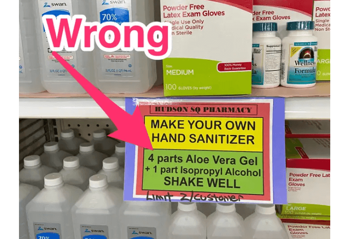hand sanitizer ingredient post in pharmacy