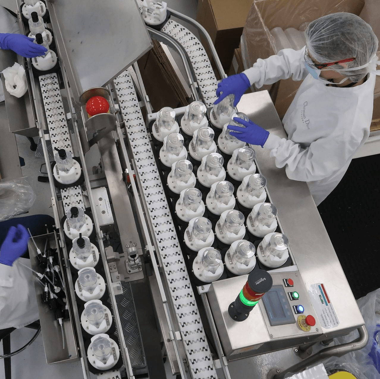 production line of hand sanitizers