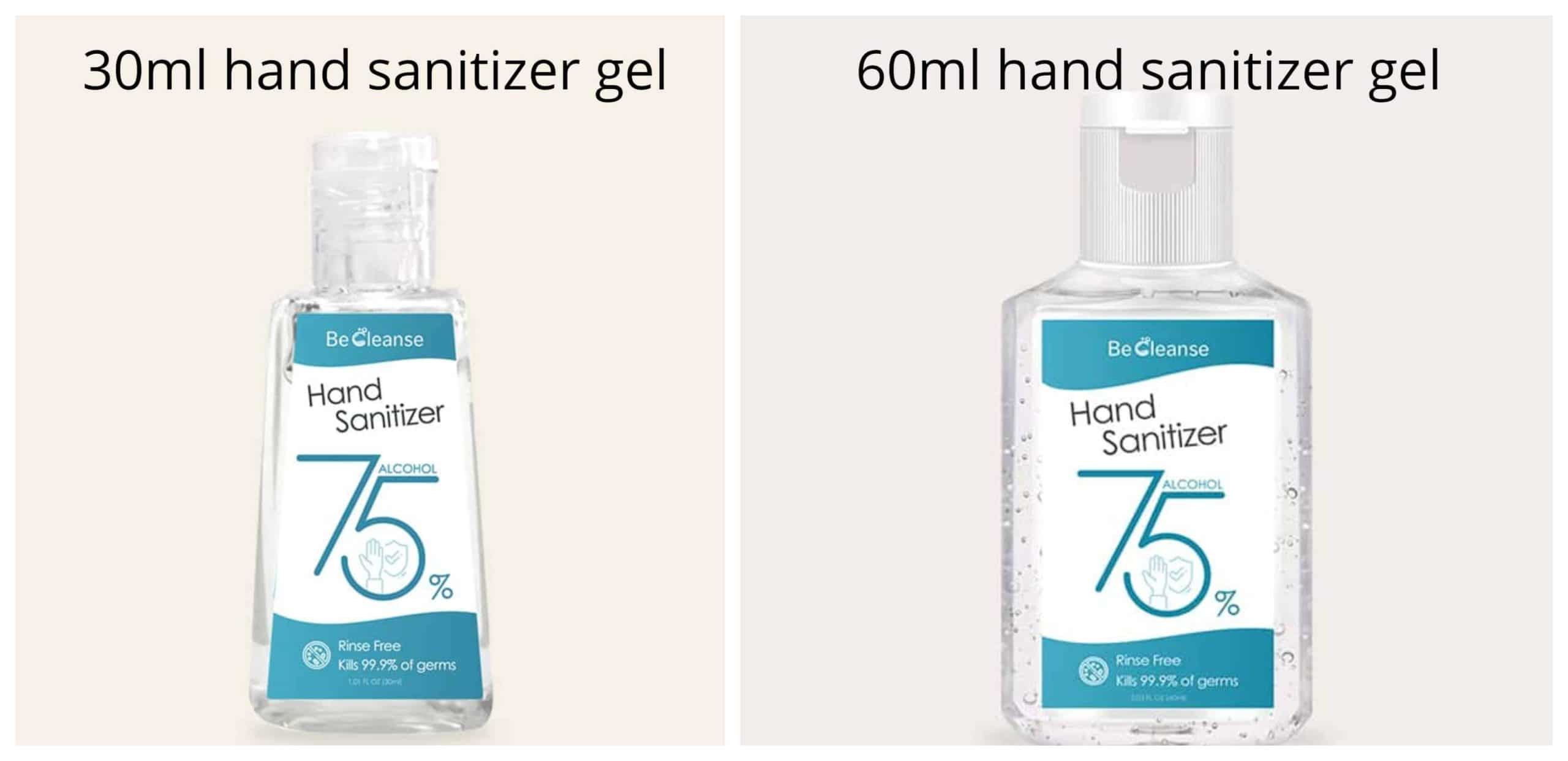 30 ml and 50ml bottled hand sanitizer with 75% alcohol becleanse